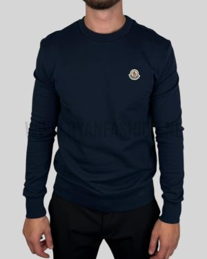 Moncler Logo Patch Sweater Navy Blue With Red
