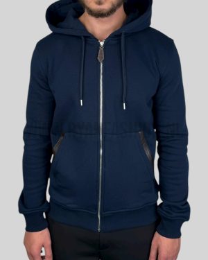 Hermes Moeltoned Leather Pocket Jogging Vest Navy Blue