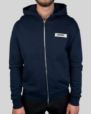 Jacquemus Gros Grain Zipped Hoodie Navy Blue