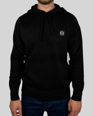 Loewe Knitted Wool Hoodie Zwart