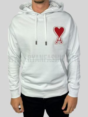 Ami Paris Big Heart Logo Hoodie White