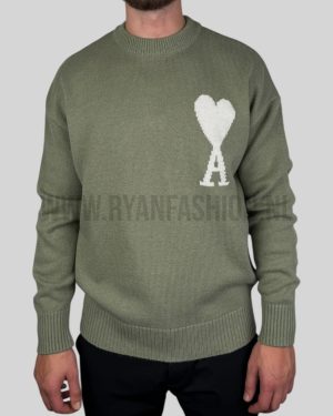 Ami Paris Knitted Wool Sweater Green