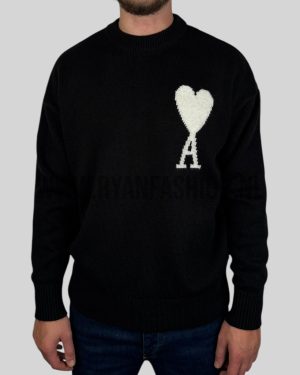 Ami Paris Knitted Wool Sweater Black