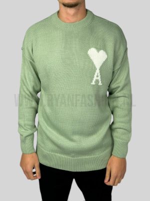 Ami Paris Knitted Wool Sweater Pistache