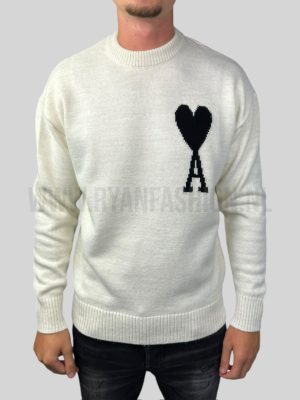 Ami Paris Knitted Wool Sweater Black White
