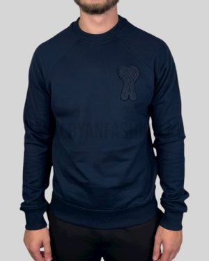 Ami Paris Embroidered Logo Sweater Navy Blue