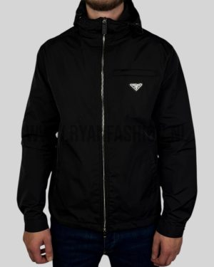 Prada Re-Nylon Plaque Hooded Jacket Black