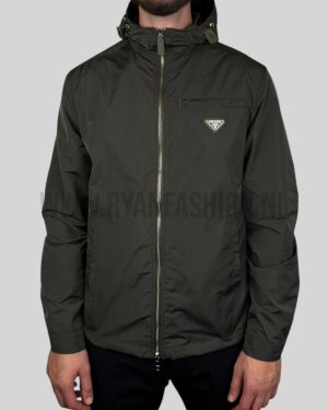 Prada Re-Nylon Plaque Hooded Jacket Green