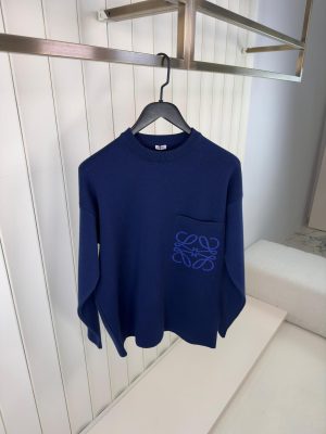 Loewe Anagram Embroidered Knitted Sweater Blue