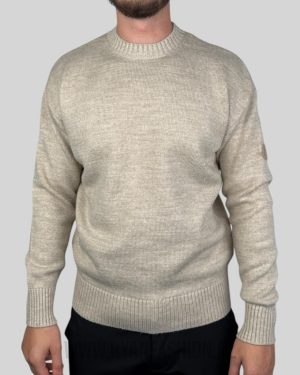 Moncler Knitted Wool Logo Sweater Beige