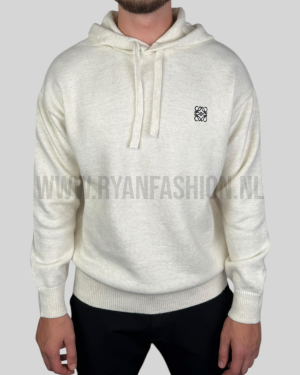 Loewe Knitted Wool Hoodie Ecru