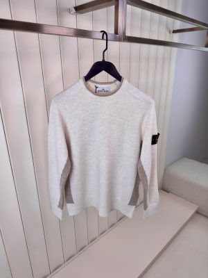 Stone Island Knitted Crewneck Sweater Beige Grey