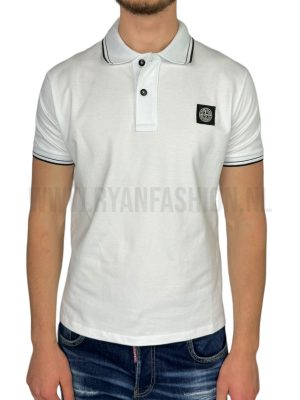 Stone Island Compass Patch Polo Shirt White