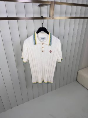 Casablanca Rib Bounclé Polo Shirt White
