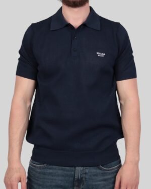 Prada Silk And Cotton Polo Shirt Navy Blue