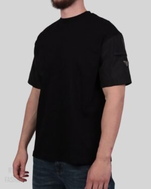 Prada Re-Nylon And Cotton Logo Shirt Black