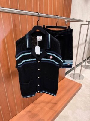 Casablanca Tennis Cotton Crochet Short Set Black Blue