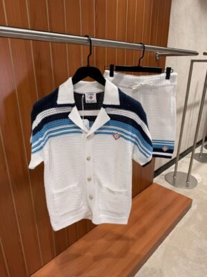 Casablanca Tennis Cotton Crochet Short Set White Blue