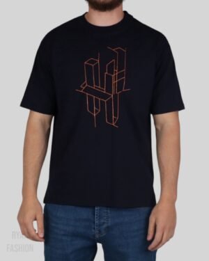 Hermes H 3D Embroidered T-Shirt Navy Blue