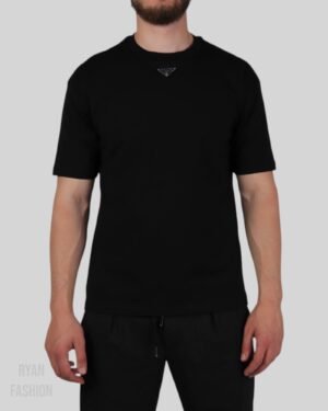 Prada Triangle Logo Cotton T-Shirt Black