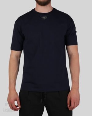 Prada Triangle Logo Cotton T-Shirt Navy Blue