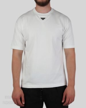 Prada Triangle Logo Cotton T-Shirt White