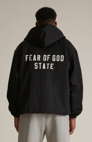 Essentials Fear Of God Textured Nylon Hooded Jacket Black
