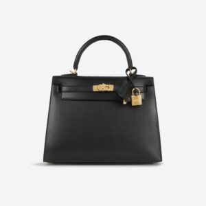 Hermes Kelly 25 Bag Black Box Calf Gold