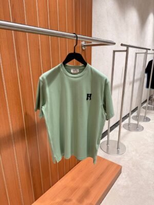Hermes Leather H Cotton T-Shirt Green