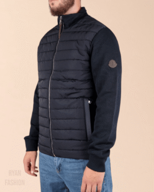 Moncler Wool & Cashmere Blend Padded Cardigan Jacket Navy