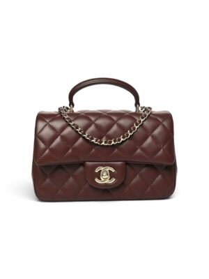 Chanel Classic Flap Handbag With Handle Bordeaux