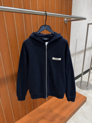 Jacquemus Gros Grain Zipped Hoodie Navy Blue
