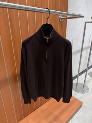 Loro Piana Cashmere Half-Zip Sweater Brown