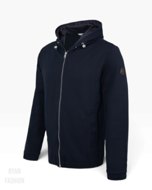 Moncler Cotton Zipper Hooded Jacket Dark Blue